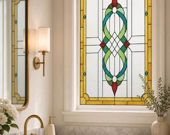 Frosted Privacy Look, Art Deco Interlaced Ribbon Stained Glass Effect Film, Custom Size
