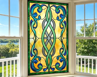 Custom Size Celtic Knot Stained Glass Window Film Privacy Static Cling Non-Adhesive UV Block Removable Decal for Home Bathroom Decor