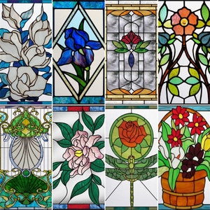 Window Film Frosted Stained Glass Films Print Flowers Static Cling Privacy Door Sticker