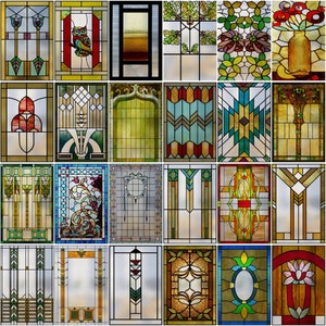 Custom Size Frosted Window Film Church Style Vintage Pattern Stained Glass Home Decal Privacy Glass Film Static Cling No Adhesive