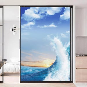 Custom Size Sea Landscape Window Film Decorative Stained Glass Stickers No Glue Static Cling Frosted Privacy Window Cling for Home