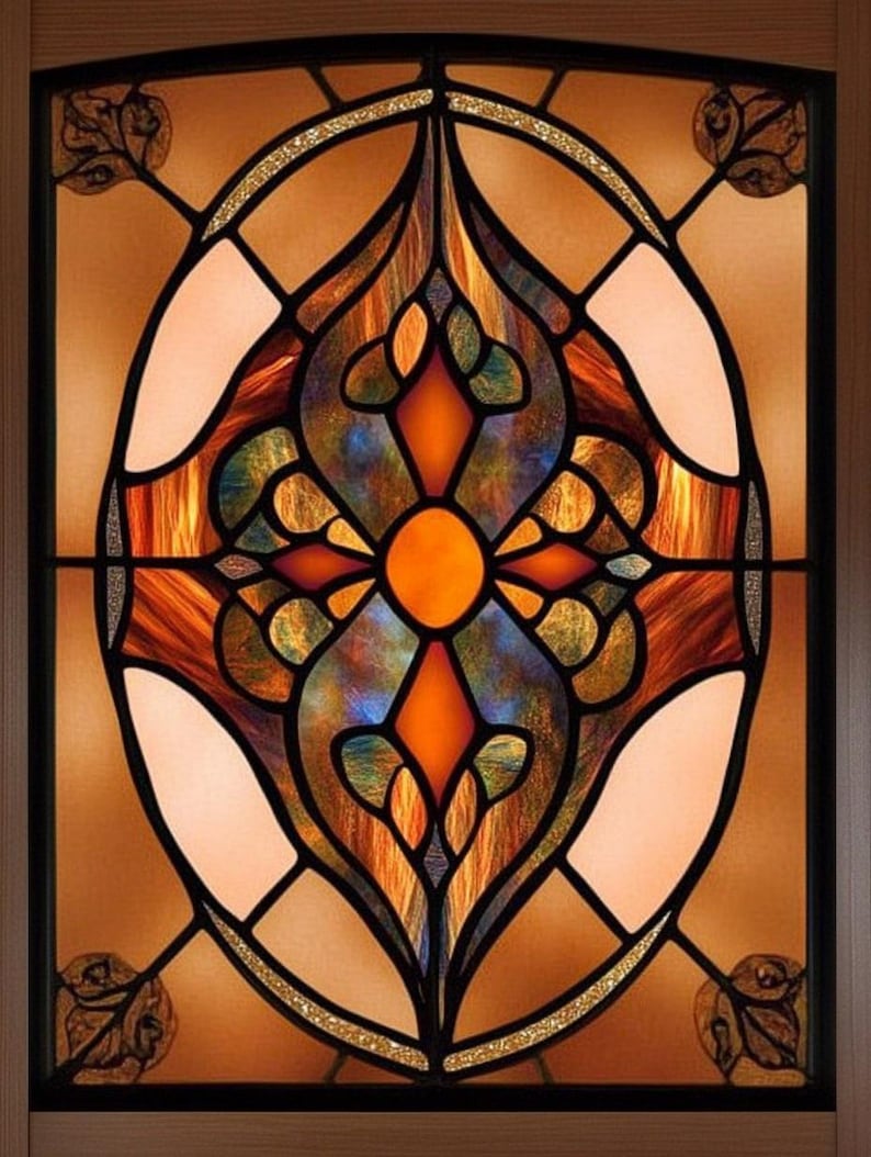 Custom Size Amber Bloom Stained Glass Window Film Art Nouveau Inspired ...
