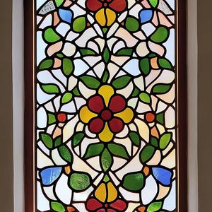 Custom Size Classic Art Nouveau Stained Glass Window Cling Intricate Flower Vine Pattern Decorative Privacy Film for Home Office Doors