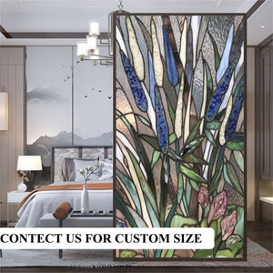 Custom Size Stained Glass Retro Floral Pattern Decorative Window Film Frosted Window Door Decor for Bathroom Bedroom No Adhesive
