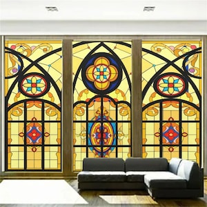 Custom Size PVC Privacy Window Film Sun Blocking Static Cling Tint for Glass Doors with Church Style Pattern Frosted Stickers Home Decor