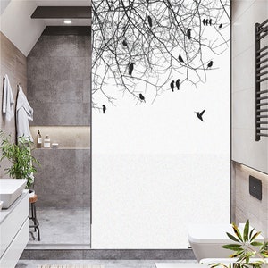 Customized Size Window Film No Glue Glass Sticker Privacy Nordic Style Birds Sun Protection Heat Control Adhesive Sticker