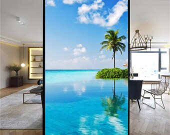 Static Cling Window Film - 59x120cm Multicolor Seaside Privacy Film, Non-Adhesive & UV Blocking
