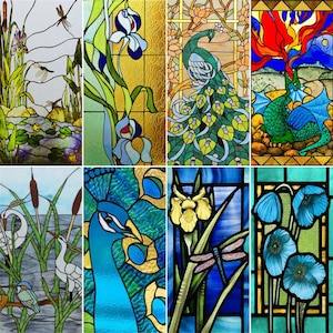 Custom Size Glass Films,Stained Glass Stickers Static Cling,Frosted Privacy Print Dragonfly Butterfly for Window Door Home Decor