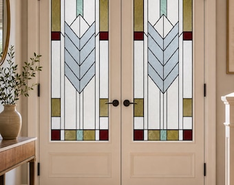 Living Room Art Deco Privacy Film, Custom Size Printed Stained Glass Effect Window Cling