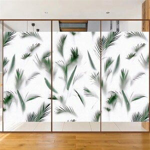 Custom Size Privacy Glass Window Film with Green Plant Pattern Static Cling Door Flim Frosted Sun Blocking Decorative Glass Windows Sticker