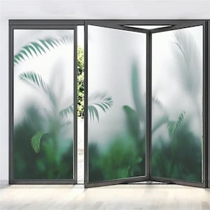 Custom Size Privacy Window Frosted Film with Hazy Greenery Pattern Non Glue Sun Blocking Decorative Film for Bathroom Glass Doors Windows
