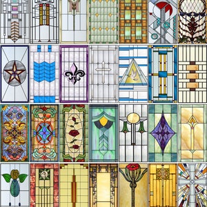 Custom Size Frosted Retro Vintage Stained Glass Window Film No Adhesive Vinly Home Decal Kitchen Bathroom Glass Sticker Static Cling