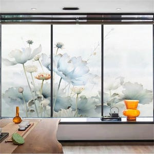 Custom Size Lotus Flower Privacy Window Film Frosted PVC Sun Blocking Static Cling Glass Stickers for Bathroom Door and Home Decor Film