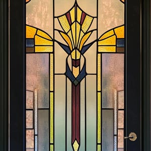 Custom Size Retro Art Deco Window Privacy Film Stained Glass-Inspired Static Cling for Home Office Elegant Frosted Vintage Design