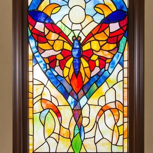 Custom Size Colorful Butterfly Window Privacy Film Elegant Stained Glass Effect Non-Adhesive Static Cling for Glass Doors Windows Decor