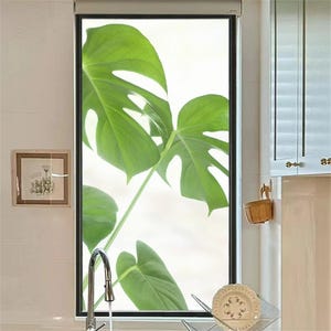 Customized Size Monstera Deliciosa Static Cling Window Film Frosted Privacy Glass Door Stained Film with Anti-UV Protection