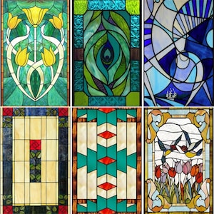 Custom Size Stained Glass Window Film Frosted Privacy Static Cling Retro Colorful Stickers