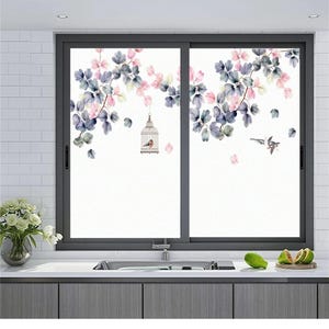 Customized Birds and Leaves Window Film Privacy No Glue Static Cling Frosted Glass Sticker for Home Window Decor