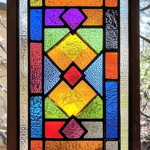 Custom Size Bright Geometric Stained Glass Window Cling Film with Multi-Color Design Non-Adhesive and Static Cling for Privacy Use
