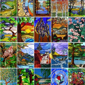 Stained Glass Custom Size Window Film Frosted Vivid Floral Trees Glass Film Static Cling No Adhesive Removable Window Door Decor
