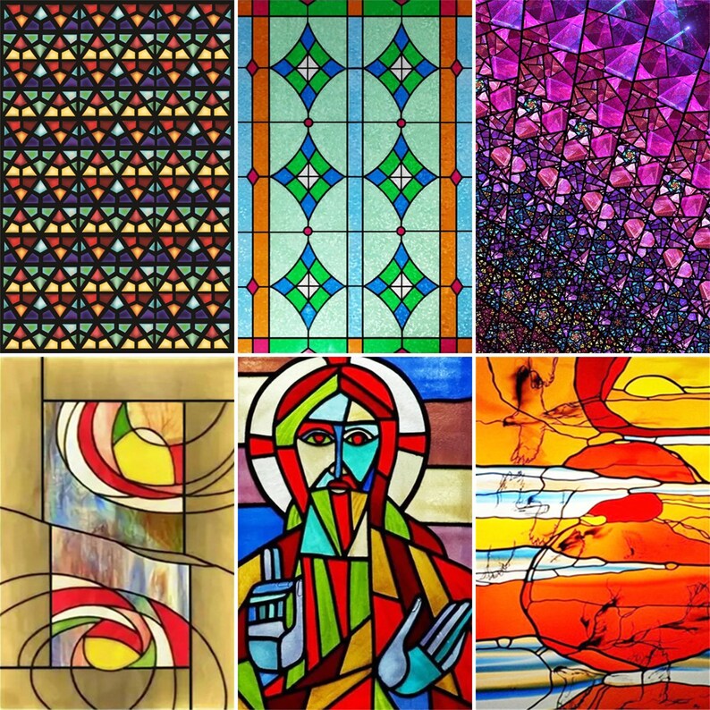Window Film Custom Size Stained Glass Vintage Church Style Color Rectangular Shape Glass Home