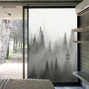 Customized Size Window Film Privacy Foggy Forest Non Adhesive Glass Sticker Sun Protection Heat Control Window Coverings