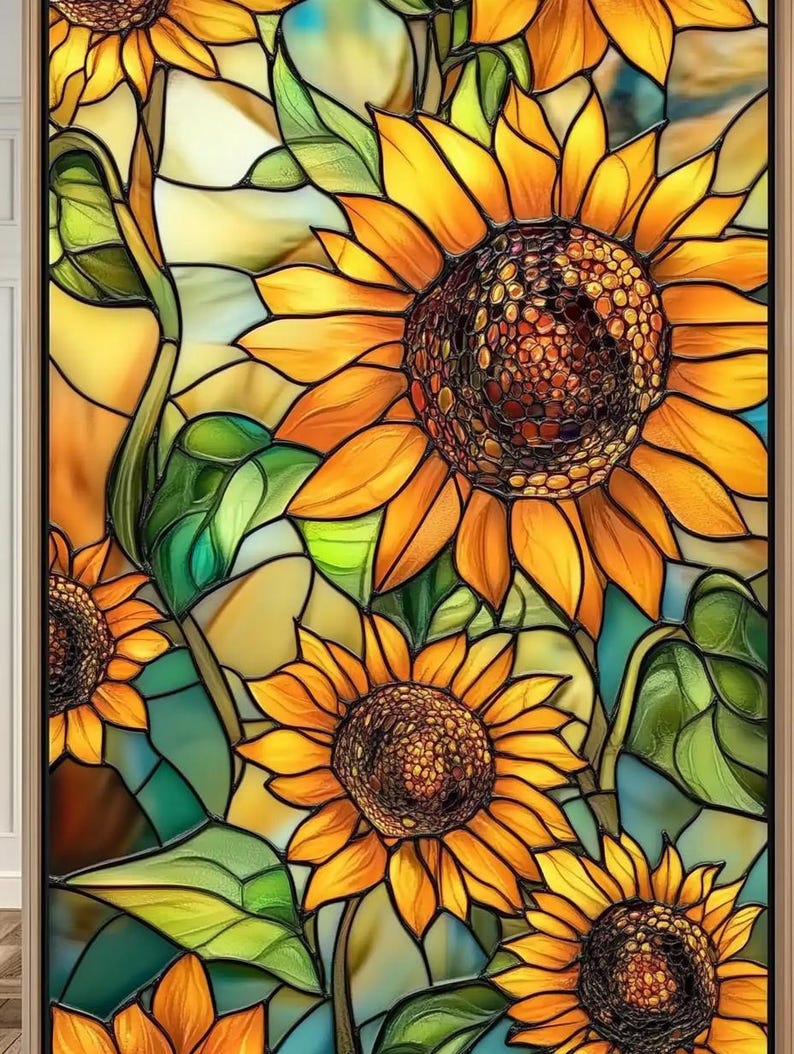 Custom Size Rustic Sunflower Design Stained Glass Window Cling ...