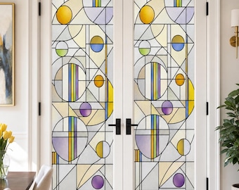 For Glass Doors, Art Deco Circle Stained Glass Effect Film, Custom Size Static Cling