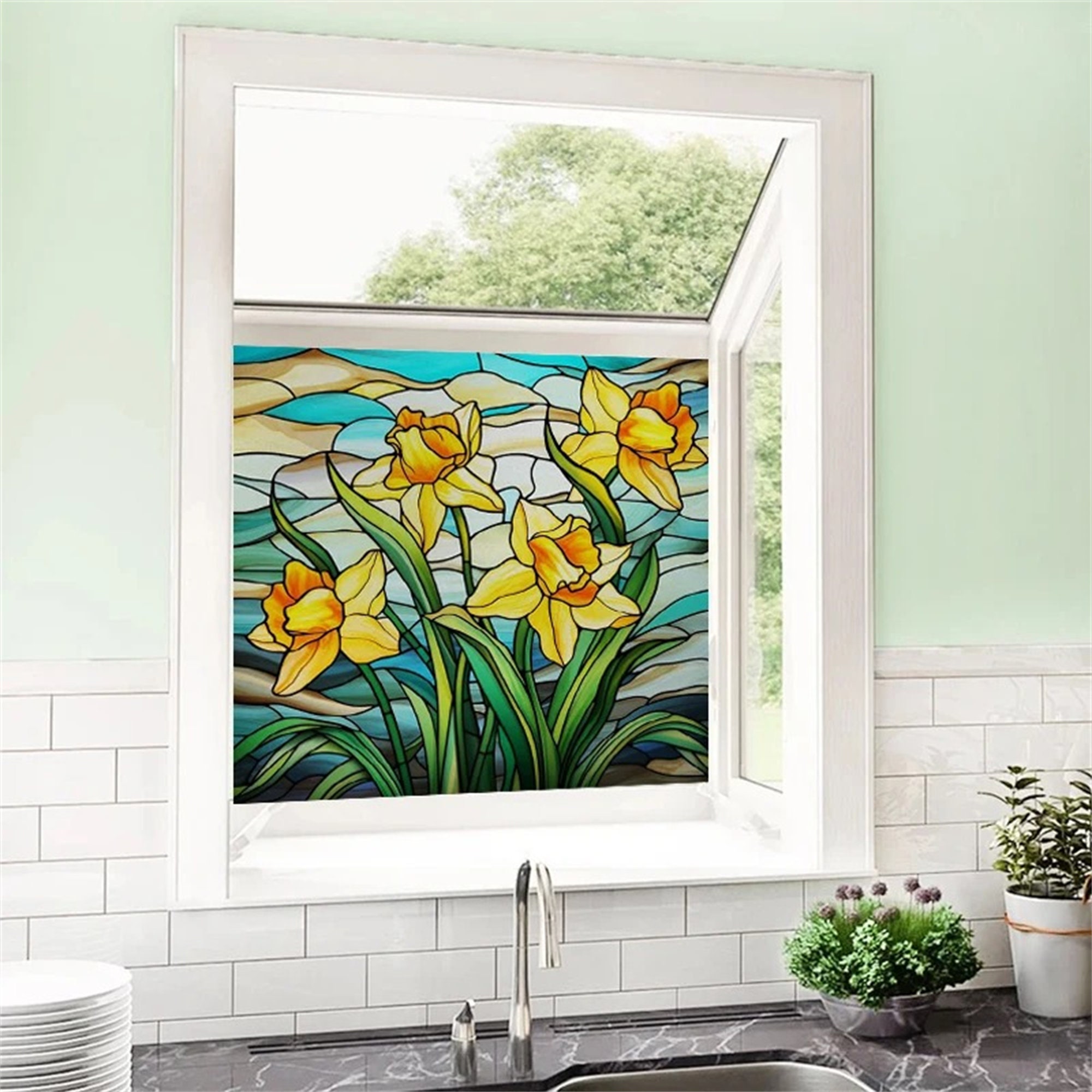 Customized Frosted Stained Glass Window Film Privacy-enhancing Static ...