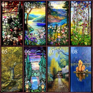 Retro Landscape Stained Glass Custom Size Window Film Frosted Privacy Vinly Static Cling No Adhesive Glass Film Bedroom Kitchen