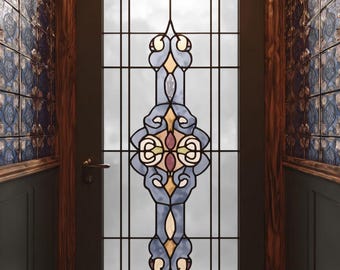 Custom Size Geometric Vintage Stained Glass Window Film Frosted Privacy Static Cling Decorative Door Sticker for Bathroom Glass Window