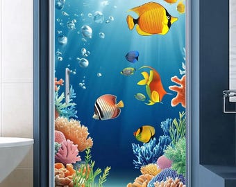 CUTHOLLOW Starfish Coral Metal Door Frame Decoration - Double-Sided Ocean Theme Wall Art, Blue, 9.8x9.8in - View #2