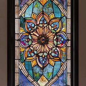 Custom Size Mandala Floral Stained Glass Window Privacy Film Decorative Non-Adhesive Cling for Kitchen Bathroom Living Room Glass Doors