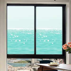 Customized Blue Ocean Stained Glass Window Film Decorative No Glue Static Cling Frosted Window Decor for Privacy