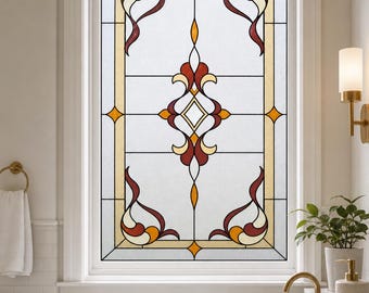 Art Deco Scrollwork Window Film, Custom Size Stained Glass Effect Static Cling for Bathroom or Door