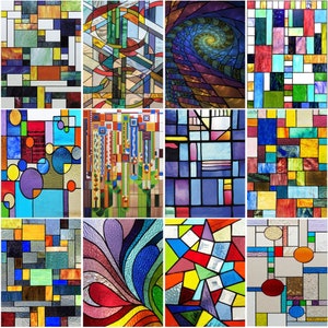 Custom Size Window Film Frosted Mosaic Colorful Pattern Stained Glass Privacy Glass Film Static Cling No Adhesive Home Decor Easy Install