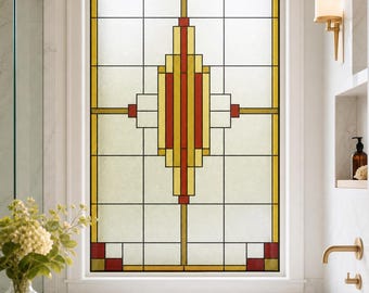 Privacy for Smooth Glass, Art Deco Geometric Stained Glass Effect Film, Custom Size Static Cling