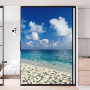 Customized Size Privacy Window Film Sea Landscape Decorative Glass Covering No-Glue Static Cling Frosted Window Stickers Window Tint