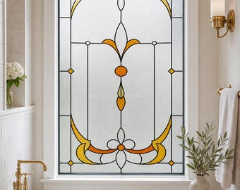 Frosted Green Glass Look Static Cling, Art Deco Stained Glass Window Film, Custom Size Available