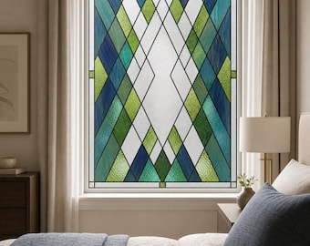 Blue Green Frosted Diamond Static Cling Window Film, Custom Size Available