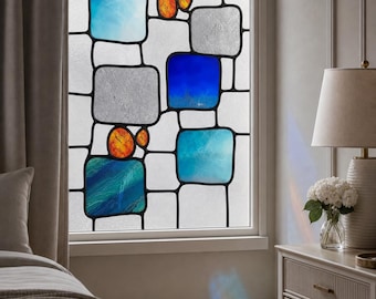 Geometric Rounded Grid Stained Glass Effect Window Film, Custom Size Available