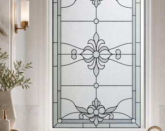 Privacy With Art Deco Floral Geometry, Stained Glass Effect Window Film, Custom Size Static Cling