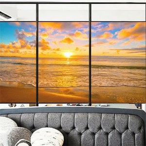 Pegatina de ventana de privacidad, tamaño personalizado, esmerilado, atardecer, mar, vidriera, película sin adhesivo, vinilo, decoración de puerta y ventana, baño y dormitorio