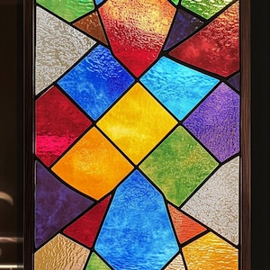 Custom Size Stained Glass Window Film Dynamic Geometric Shapes in Vibrant Colors Non-Adhesive Static Cling Privacy Film for Glass Doors
