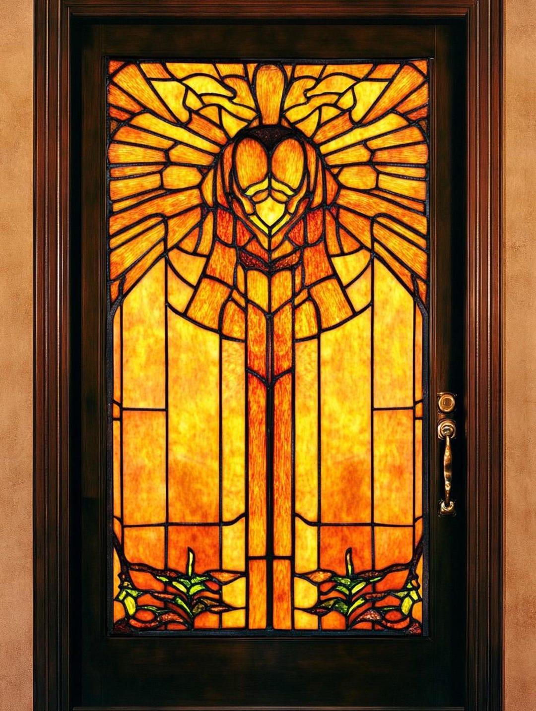 Custom Size Golden Phoenix Stained Glass Window Film Radiant