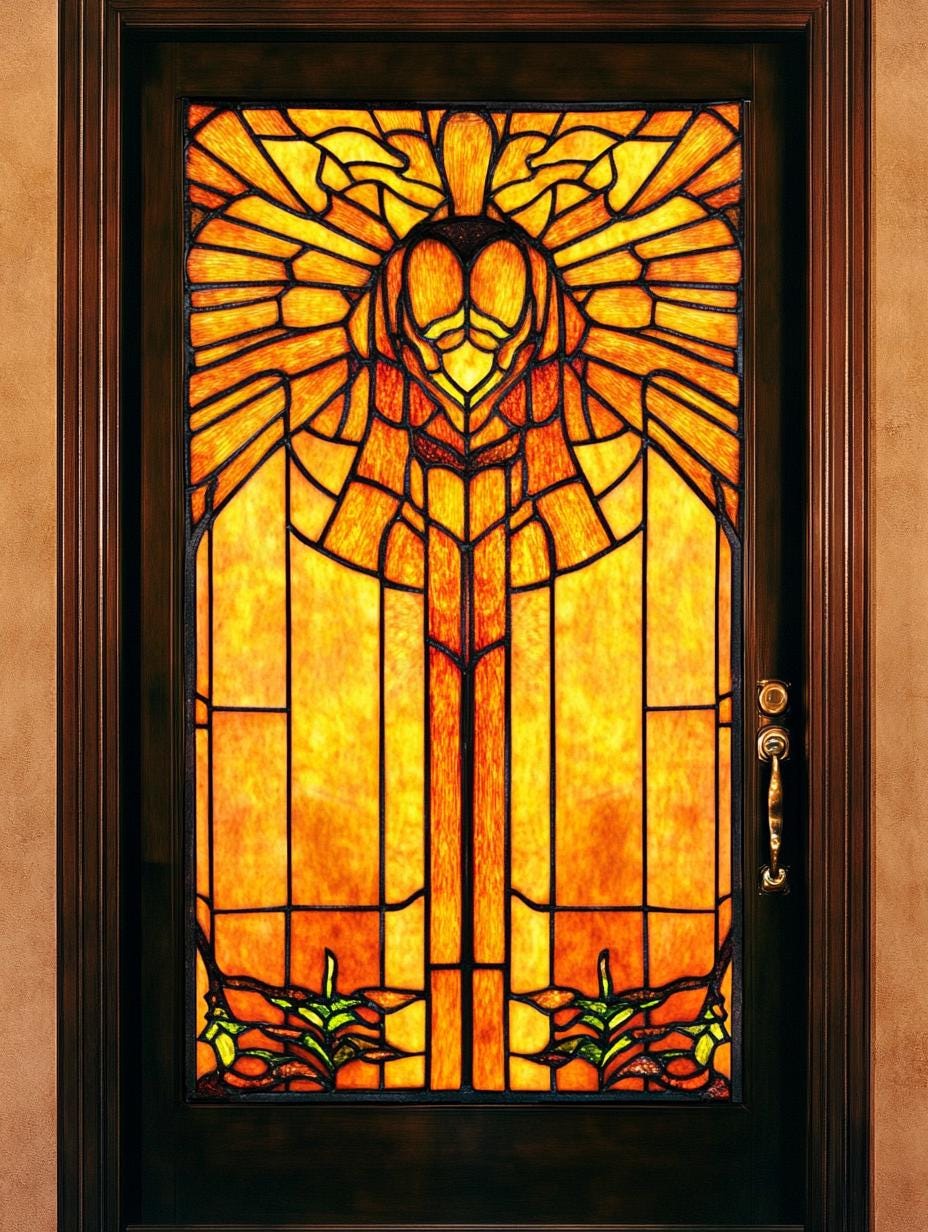 Custom Size Golden Phoenix Stained Glass Window Film Radiant Sunburst Art Deco Privacy Cling for Entryway or Meditation Room