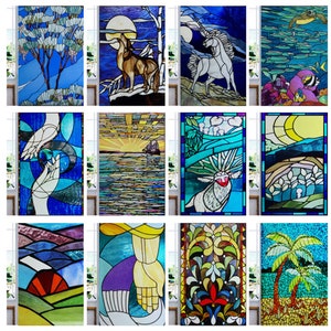Custom Size Stained Glass Window Film Frosted Vivid Vintage Landscape Privacy Glass Film Vinly Static Cling No Adhesive