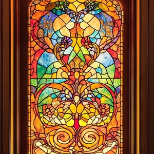 Custom Size Vintage Floral Stained Glass Window Film Art Nouveau Decorative Window Cling Colorful Privacy Film for Home Office