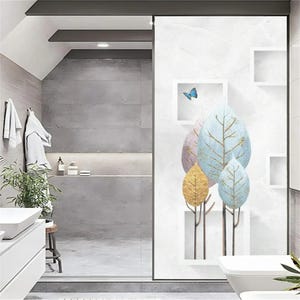 Customized Size Colorful Leaves Privacy Window Film Frosted Door Film Anti-UV Non-Glue Static Cling Window Sticker for Glass Decoration