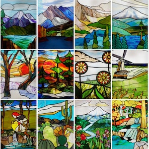 Custom Size Privacy Stained Glass Window Film Frosted Colorful Landscape Static Cling No Adhesive Home Decor Easy Installation for Bathroom